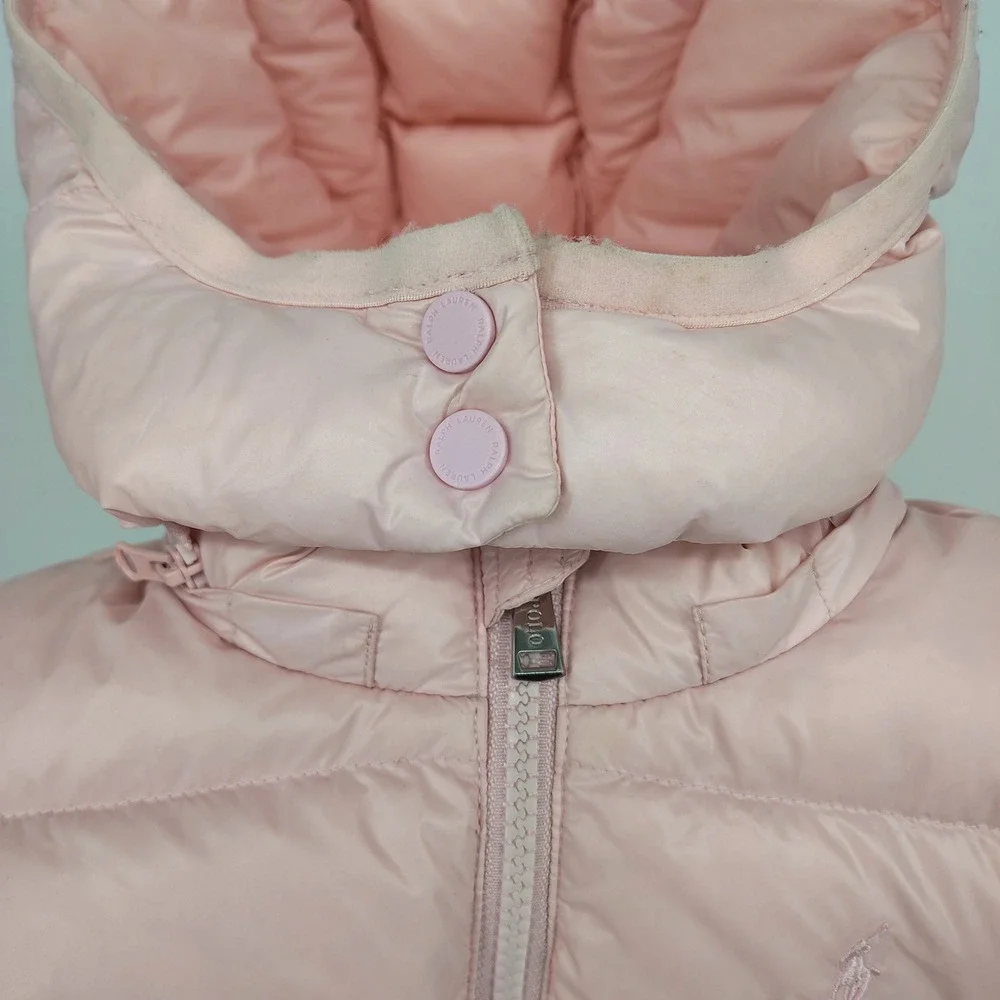Ralph Lauren Toddler Girls Puffer Jacket Coat 24M Pink Down‎ Filled Hooded Zip